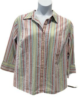 Plus Sizw Westbound Multicolor Striped Button-Down Shirt. 16w